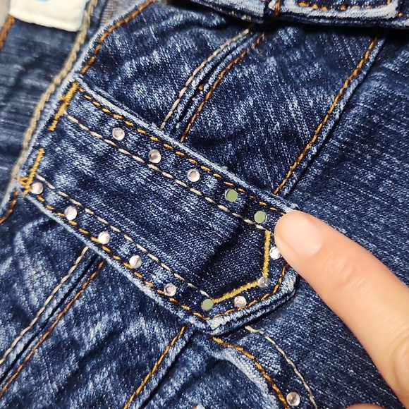 Y2K DIAMANTE Rhinestone Bedazzled Denim Blue Jean Bermuda Shorts Jorts - Picture 11 of 11